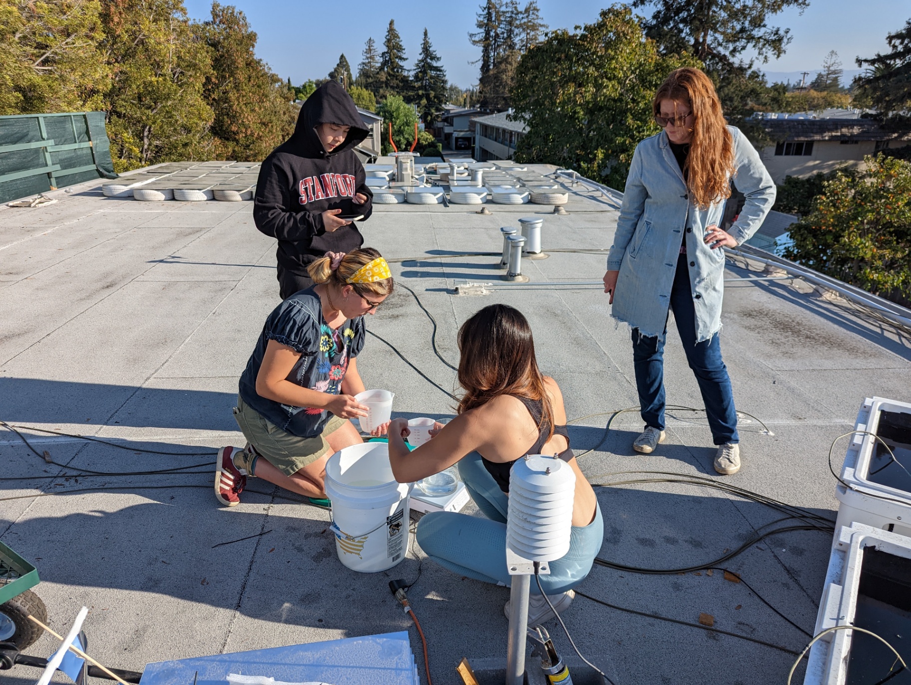 Research team taking coordinated rooftop measurements, calibrating equipment used across the California experiments.