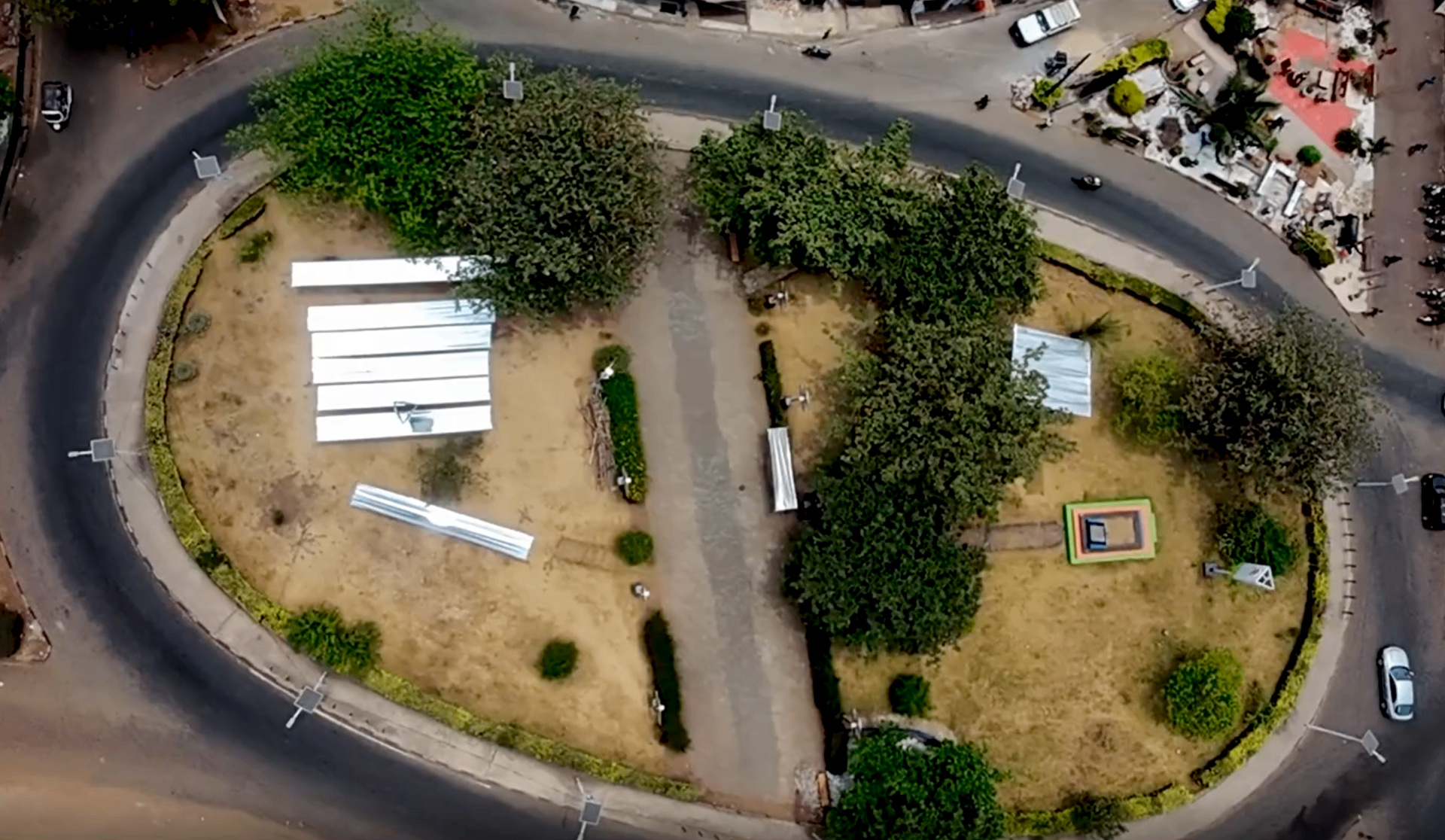 Aerial view of reflective canopies at Aberdeen roundabout, Freetown