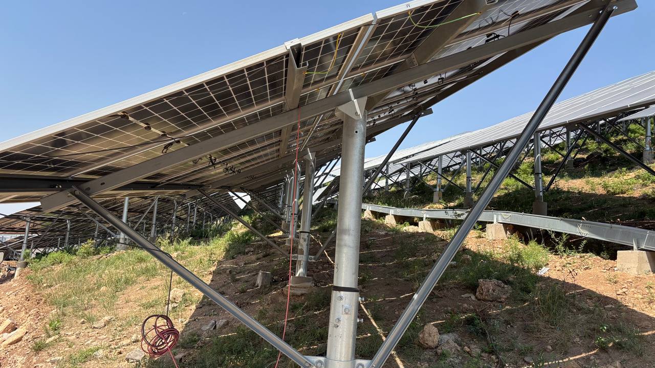 Structural detail beneath a large research panel array in China