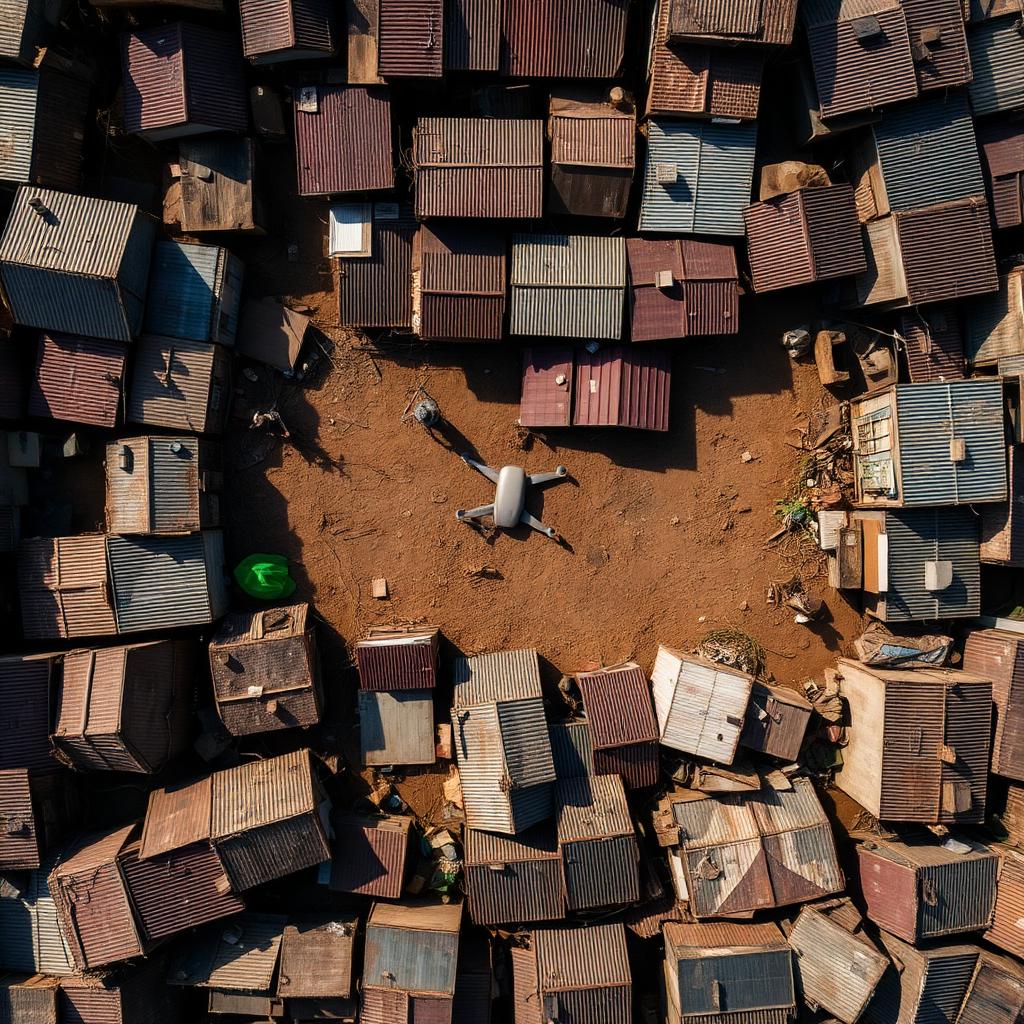 Aerial view of dark absorptive rooftops