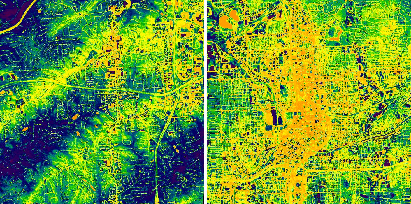 Thermal image of a city showing how every surface emits infrared radiation
